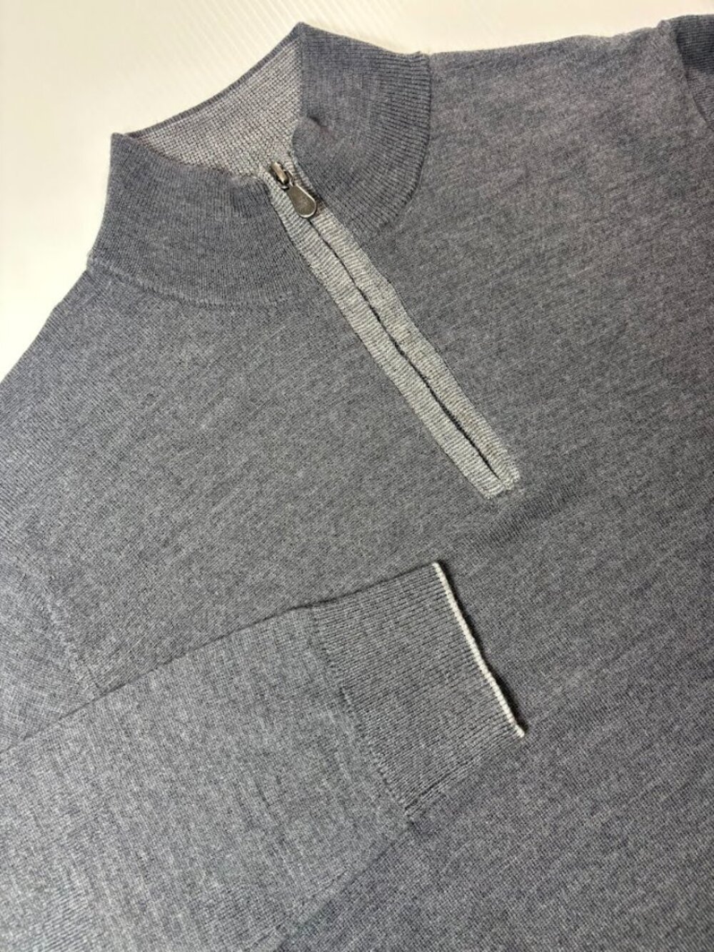 Raffi Sweater Mens L Gray Merino Wool Quarter Zip Italian Design Mock Neck Knit